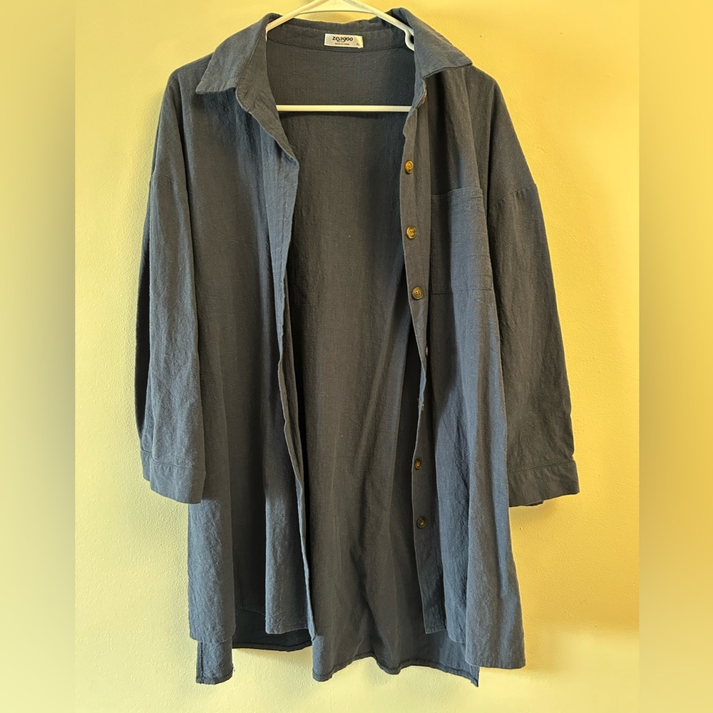 Zeagoo 100% Cotton 3/4 sleeve Navy Blue Button-Up Shirt Women’s XL